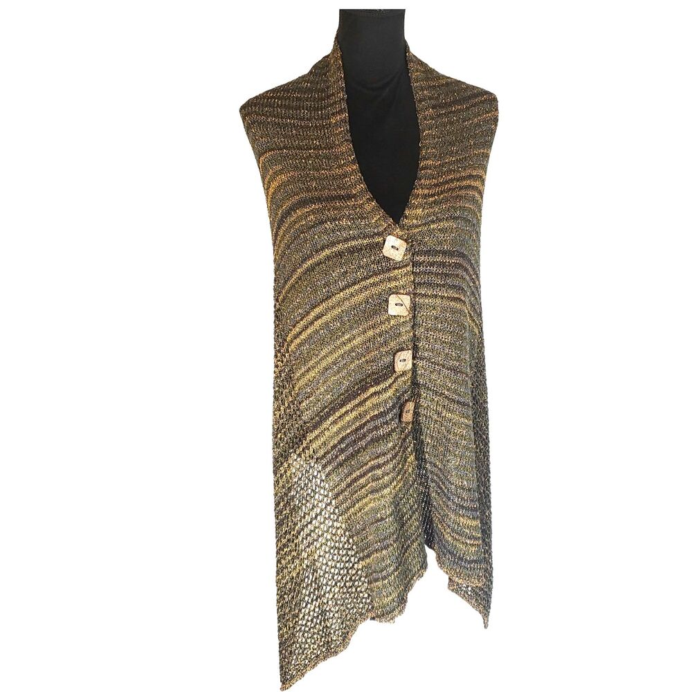 Georgina Estefania Green Tan Gold Button Up Shawl Shrug One Size
